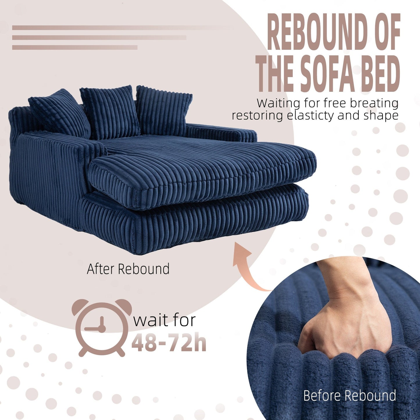 Corduroy Sleeper Sofa with High-Elastic Sponge Cushioning, No-Install Couch for Living Room