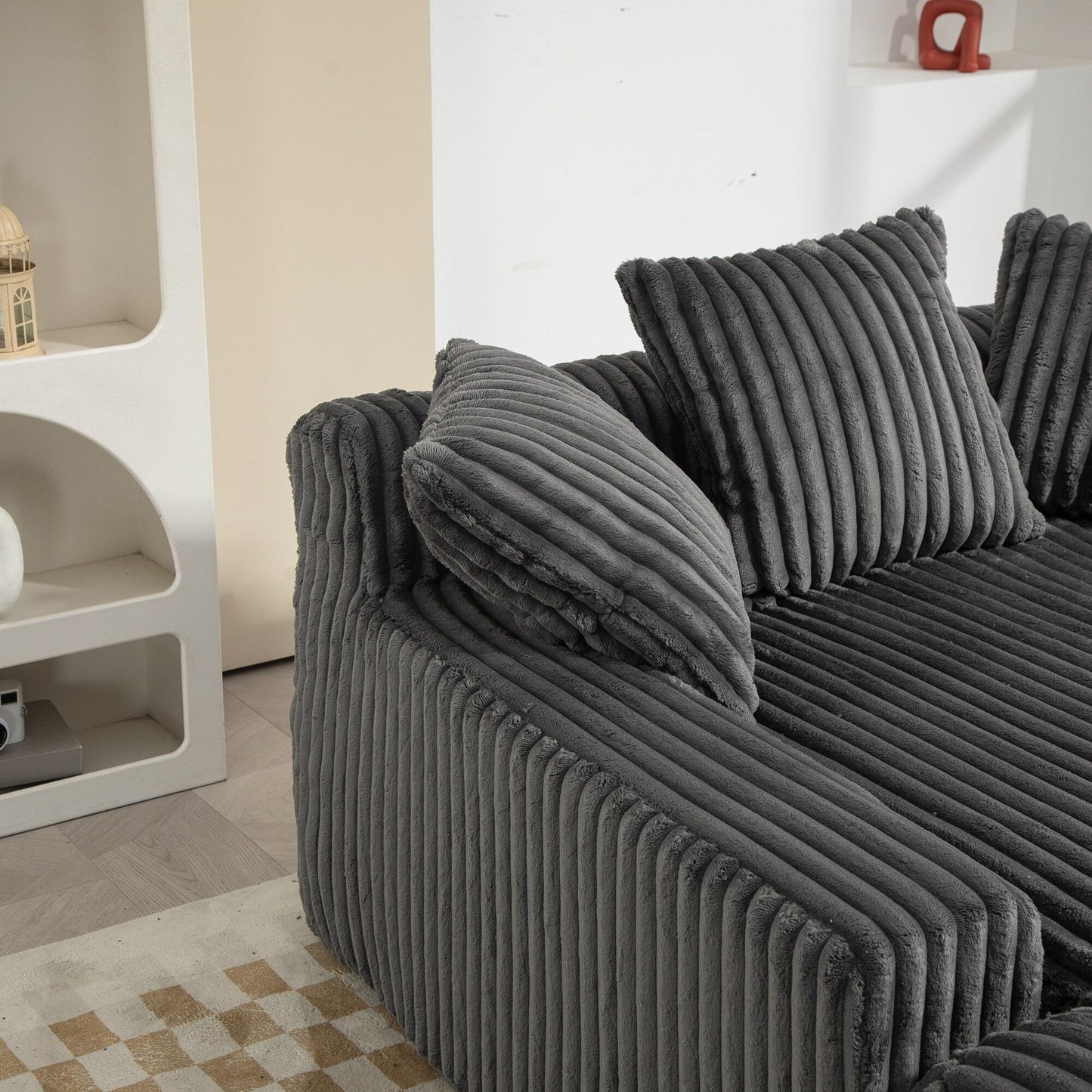 Corduroy Sleeper Sofa with High-Elastic Sponge Cushioning, No-Install Couch for Living Room