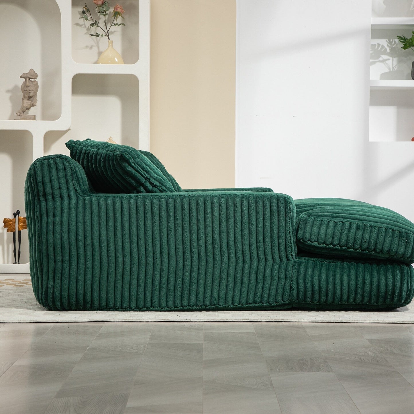 Corduroy Sleeper Sofa with High-Elastic Sponge Cushioning, No-Install Couch for Living Room