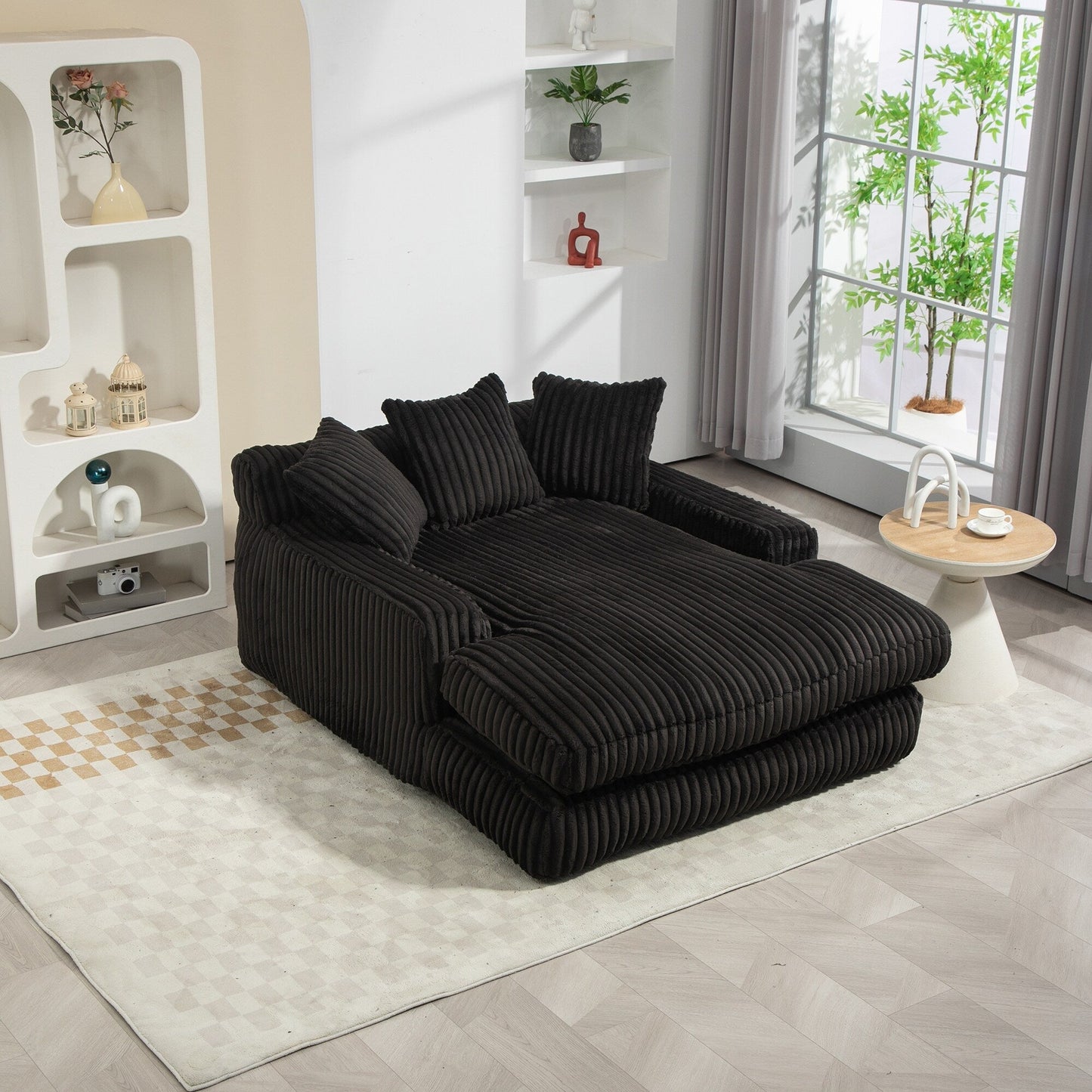 Corduroy Sleeper Sofa with High-Elastic Sponge Cushioning, No-Install Couch for Living Room
