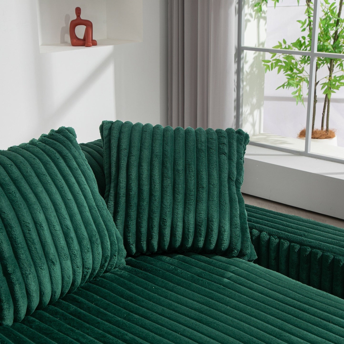Corduroy Sleeper Sofa with High-Elastic Sponge Cushioning, No-Install Couch for Living Room