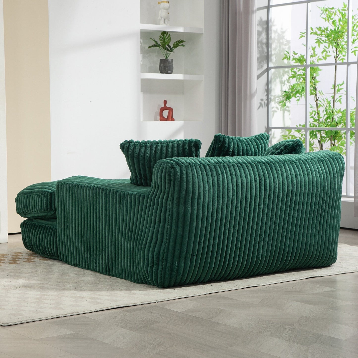 Corduroy Sleeper Sofa with High-Elastic Sponge Cushioning, No-Install Couch for Living Room
