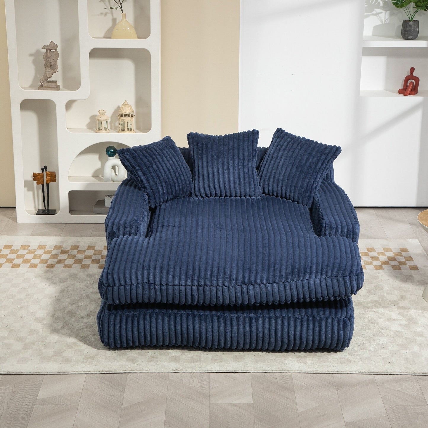Corduroy Sleeper Sofa with High-Elastic Sponge Cushioning, No-Install Couch for Living Room