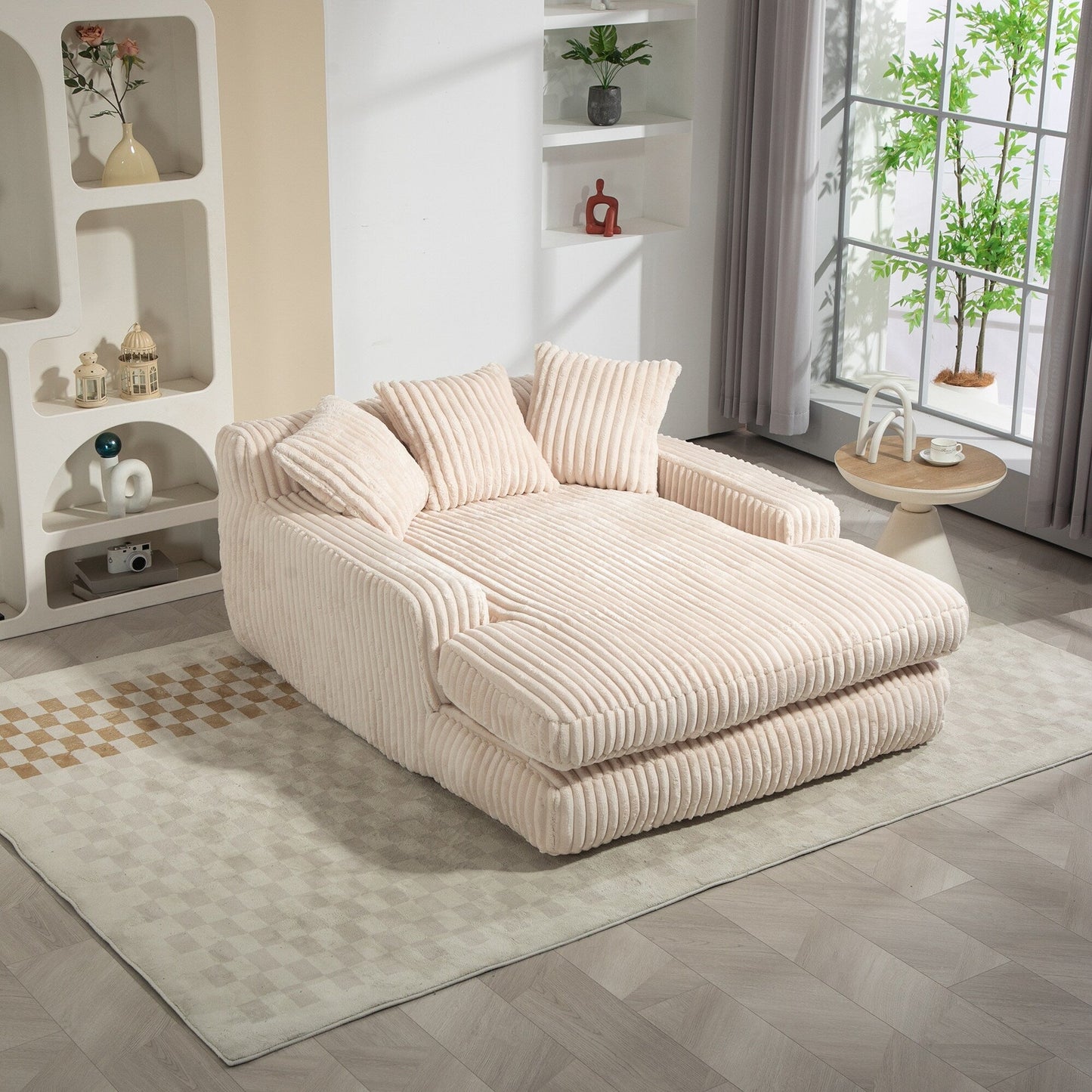Corduroy Sleeper Sofa with High-Elastic Sponge Cushioning, No-Install Couch for Living Room