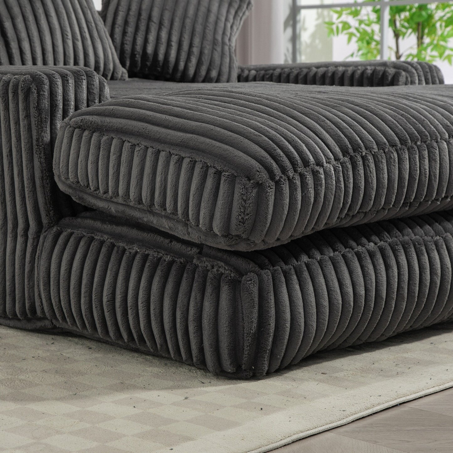 Corduroy Sleeper Sofa with High-Elastic Sponge Cushioning, No-Install Couch for Living Room