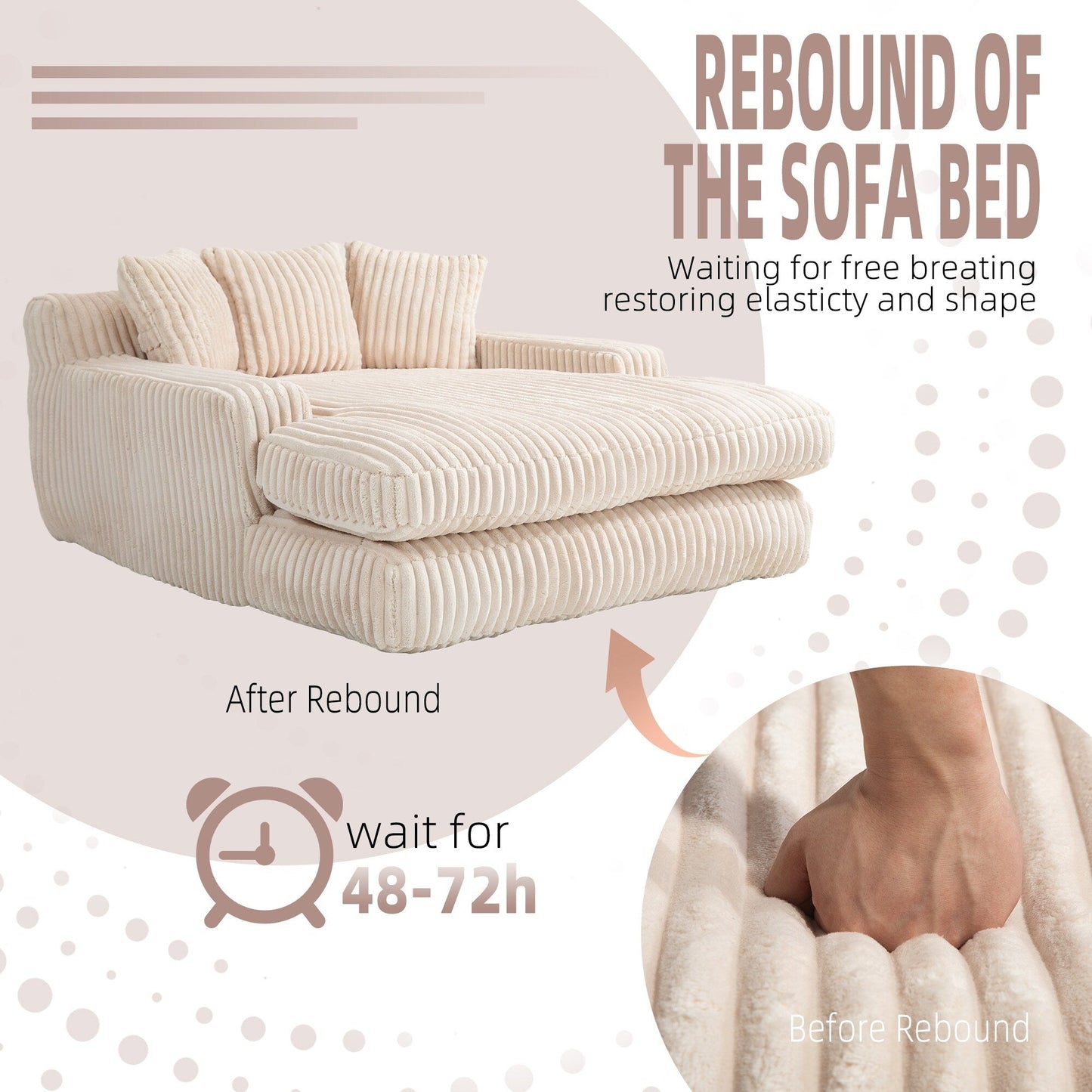 Corduroy Sleeper Sofa with High-Elastic Sponge Cushioning, No-Install Couch for Living Room