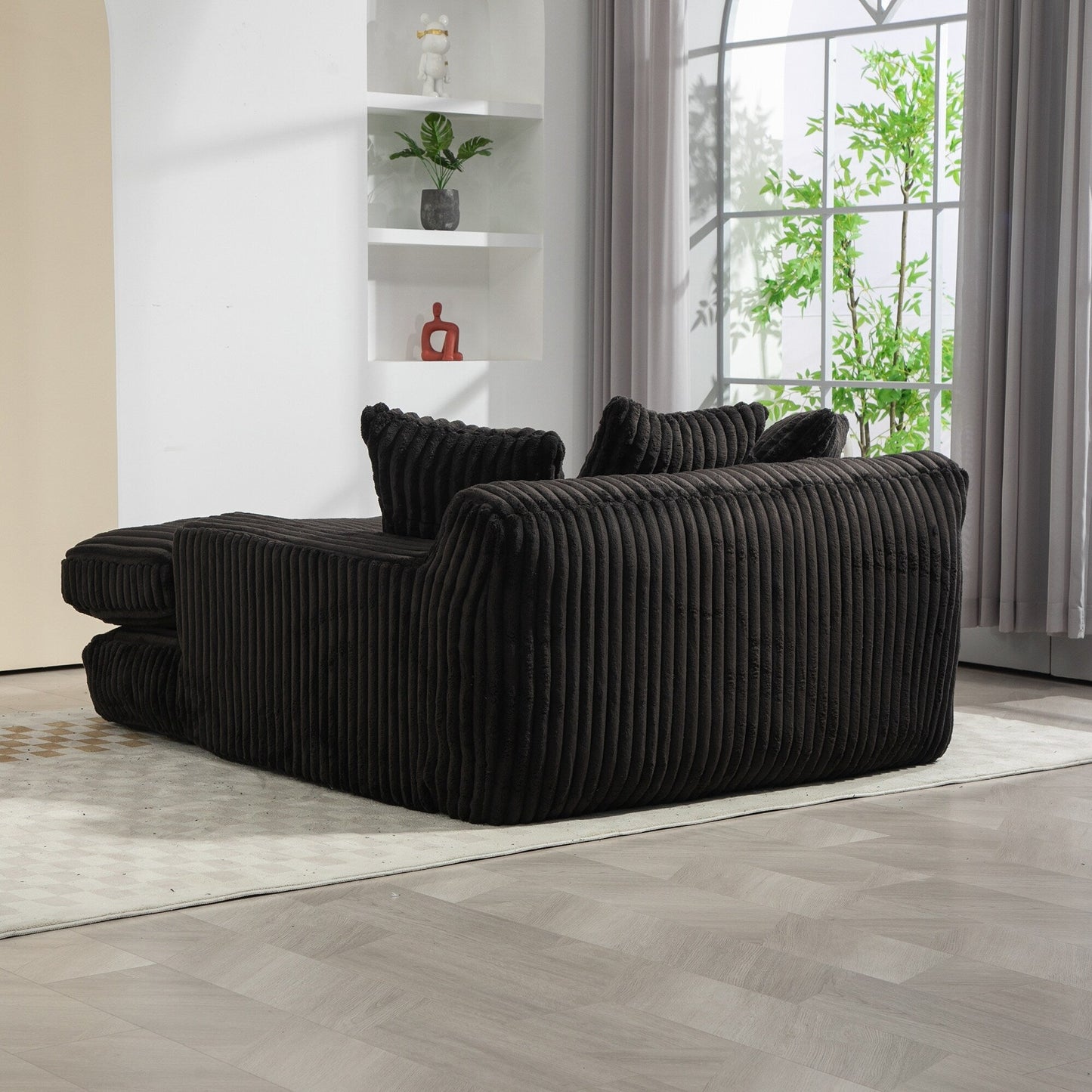 Corduroy Sleeper Sofa with High-Elastic Sponge Cushioning, No-Install Couch for Living Room