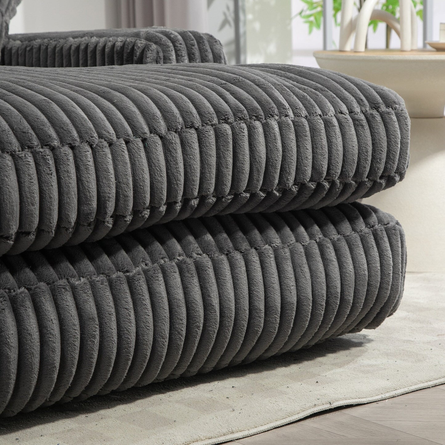 Corduroy Sleeper Sofa with High-Elastic Sponge Cushioning, No-Install Couch for Living Room