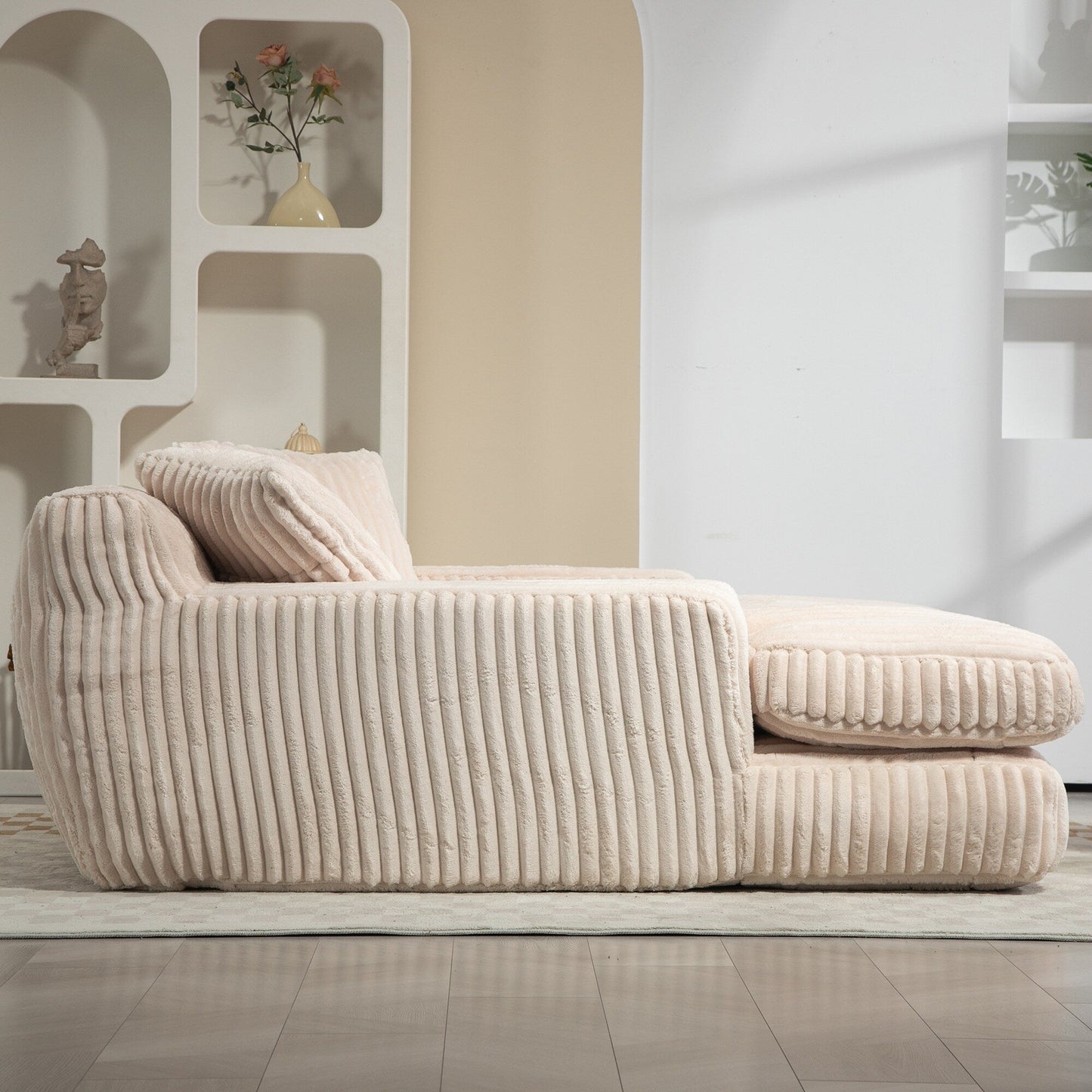 Corduroy Sleeper Sofa with High-Elastic Sponge Cushioning, No-Install Couch for Living Room