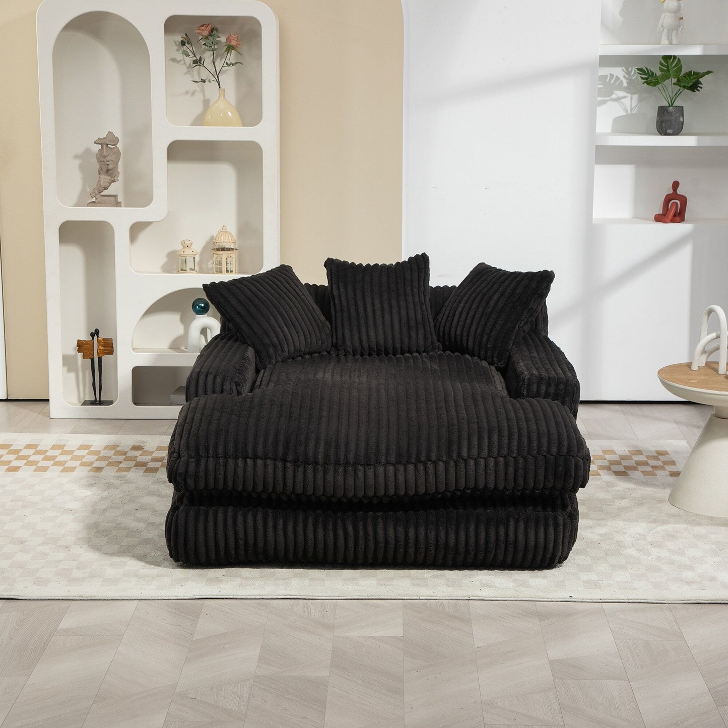 Corduroy Sleeper Sofa with High-Elastic Sponge Cushioning, No-Install Couch for Living Room