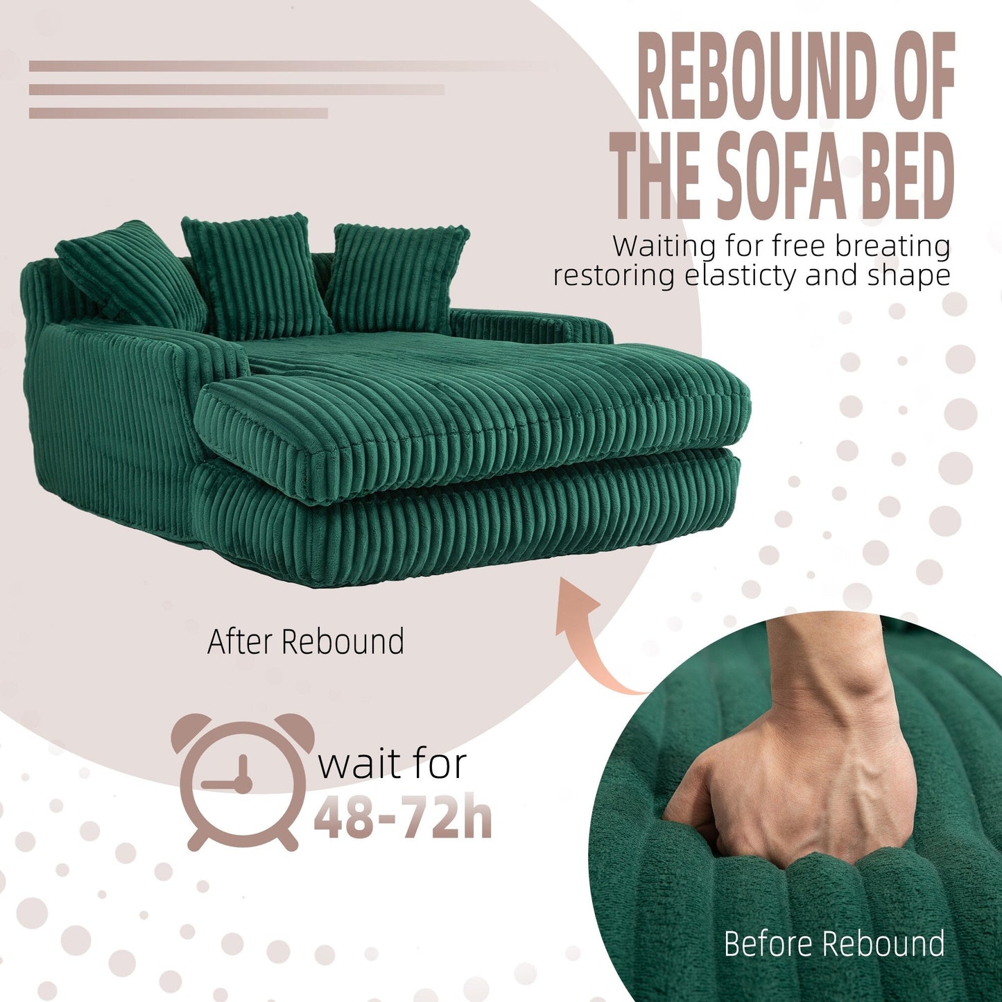 Corduroy Sleeper Sofa with High-Elastic Sponge Cushioning, No-Install Couch for Living Room