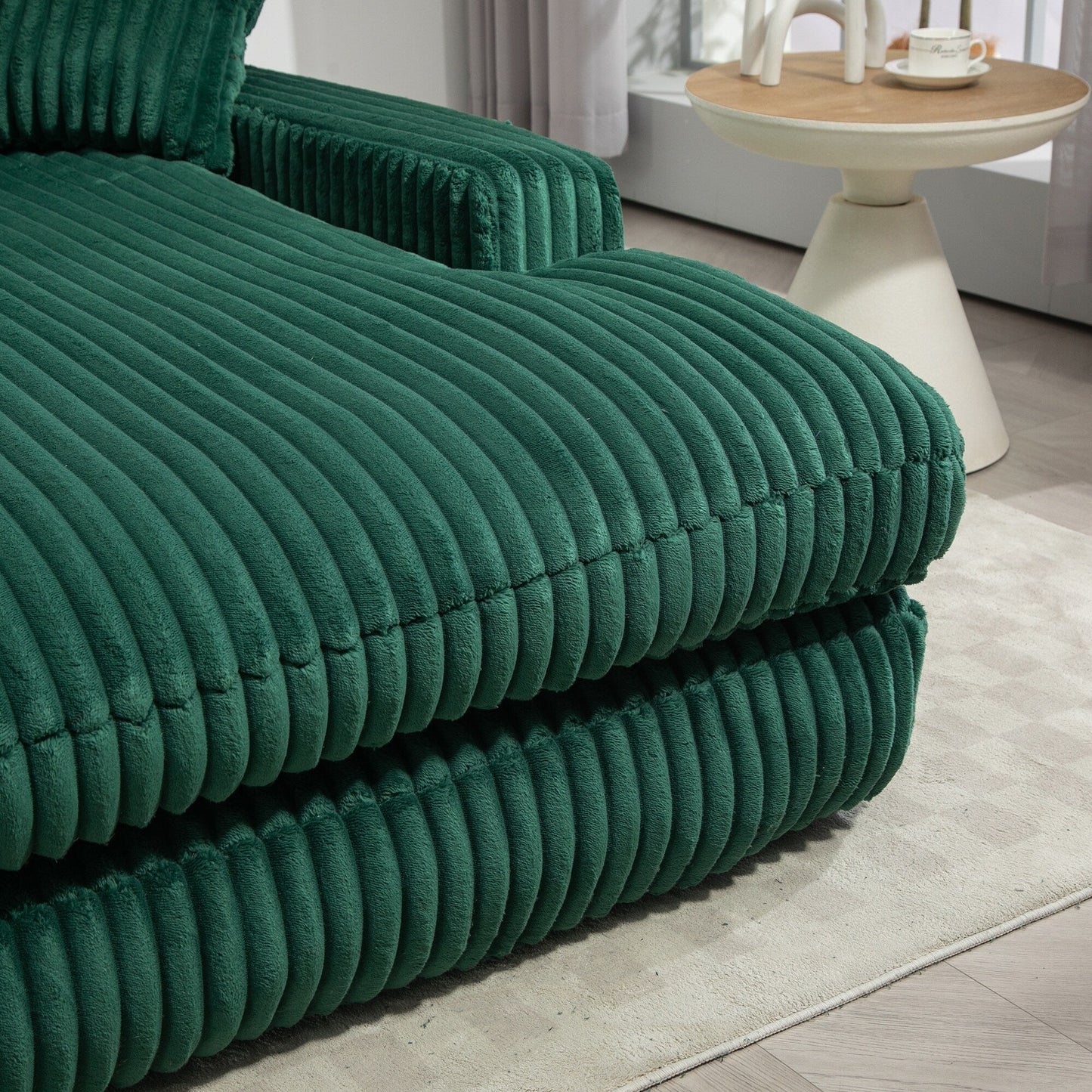 Corduroy Sleeper Sofa with High-Elastic Sponge Cushioning, No-Install Couch for Living Room
