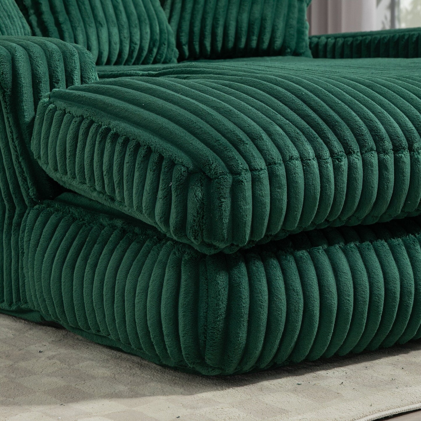 Corduroy Sleeper Sofa with High-Elastic Sponge Cushioning, No-Install Couch for Living Room