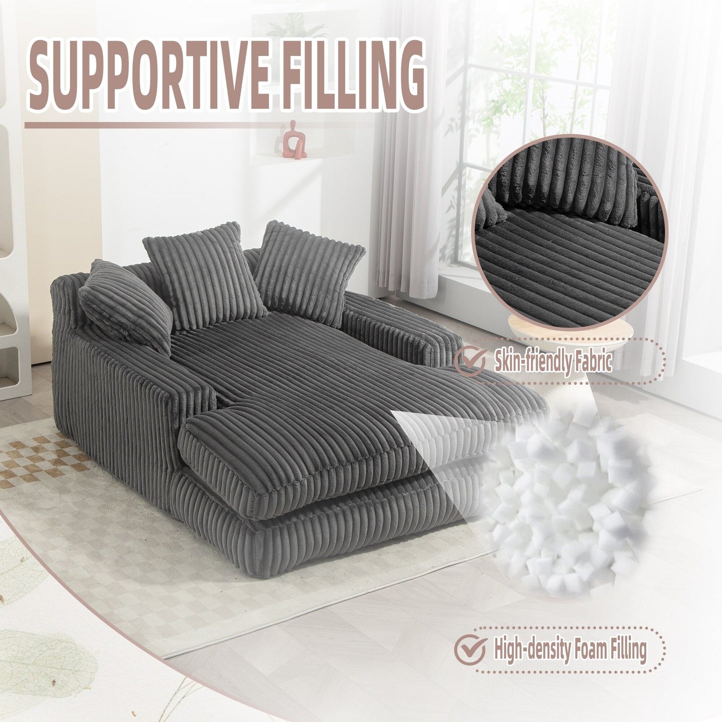 Corduroy Sleeper Sofa with High-Elastic Sponge Cushioning, No-Install Couch for Living Room