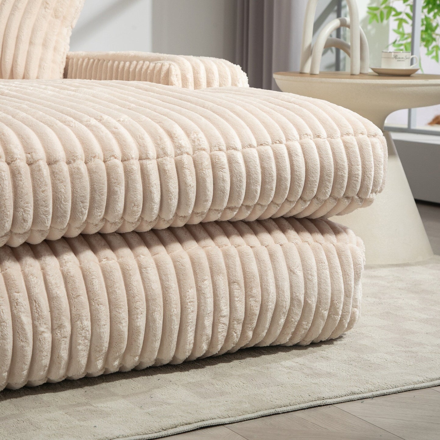 Corduroy Sleeper Sofa with High-Elastic Sponge Cushioning, No-Install Couch for Living Room