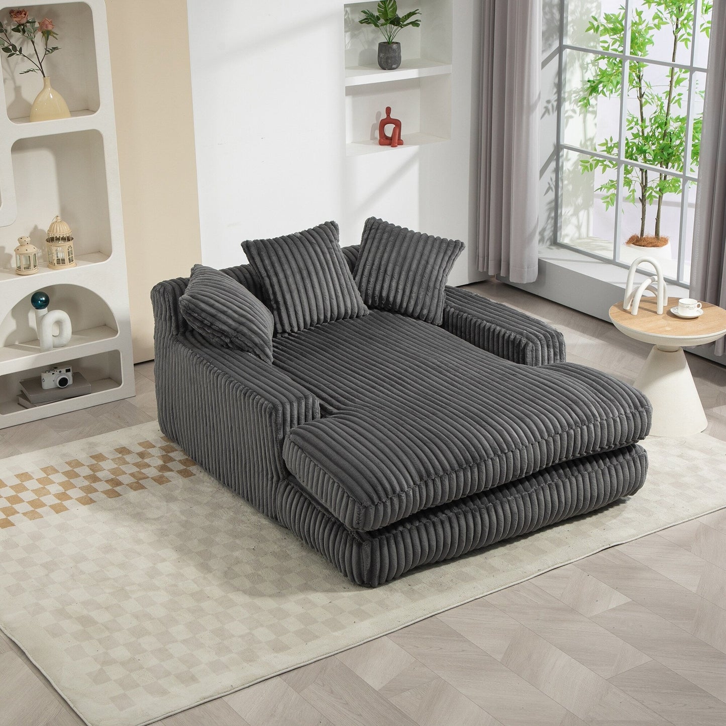 Corduroy Sleeper Sofa with High-Elastic Sponge Cushioning, No-Install Couch for Living Room