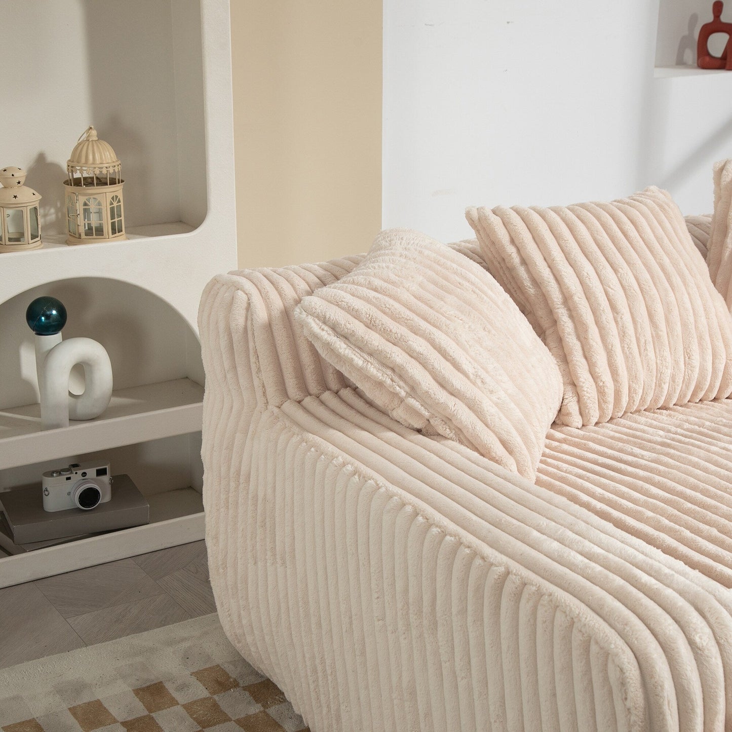 Corduroy Sleeper Sofa with High-Elastic Sponge Cushioning, No-Install Couch for Living Room