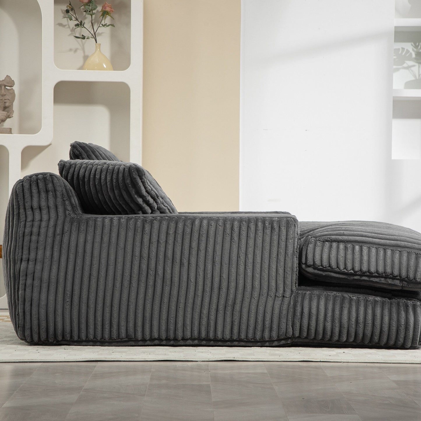 Corduroy Sleeper Sofa with High-Elastic Sponge Cushioning, No-Install Couch for Living Room