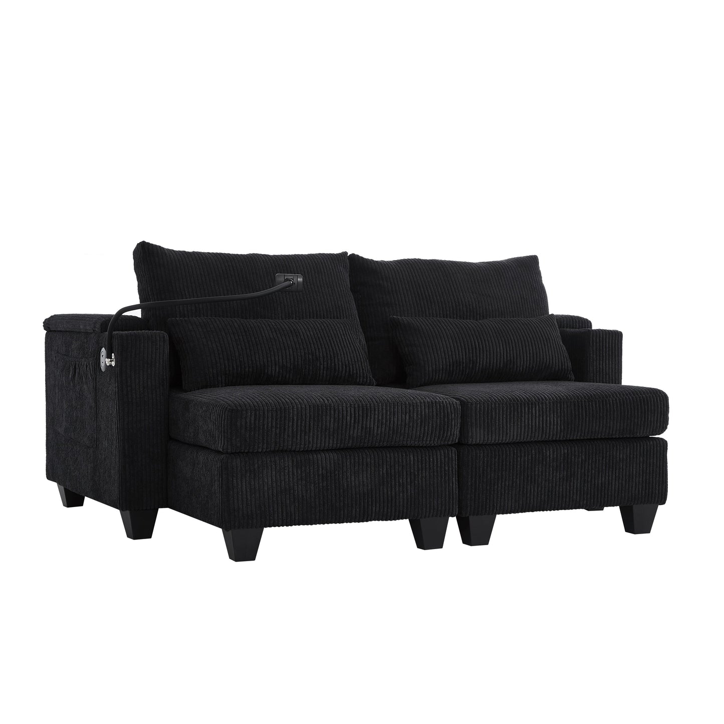 Convertible Chaise Lounge 63 Loveseat Sofa Sofa Bed Corduroy Sleeper Sofa with USB Ports, Two Cup Holders