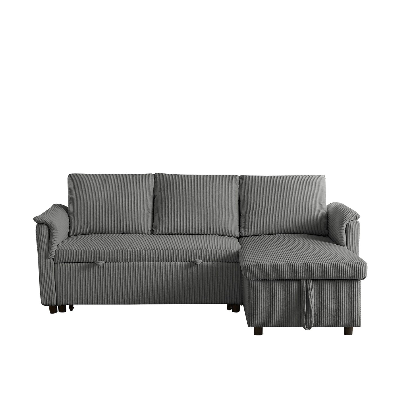 Convertible Corduroy Modular Loveseat Pull-Out Sleeper with Storage Chaise and Reclining Backrest for Living Room