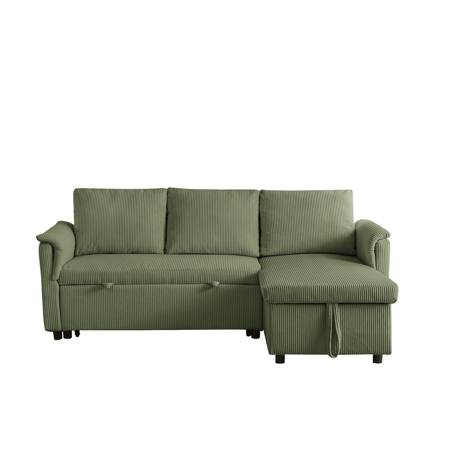Convertible Corduroy Modular Loveseat Pull-Out Sleeper with Storage Chaise and Reclining Backrest for Living Room