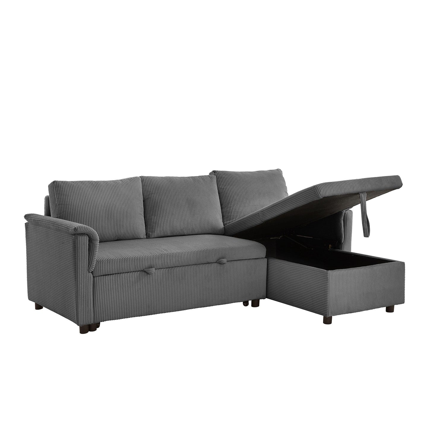 Convertible Corduroy Modular Loveseat Pull-Out Sleeper with Storage Chaise and Reclining Backrest for Living Room