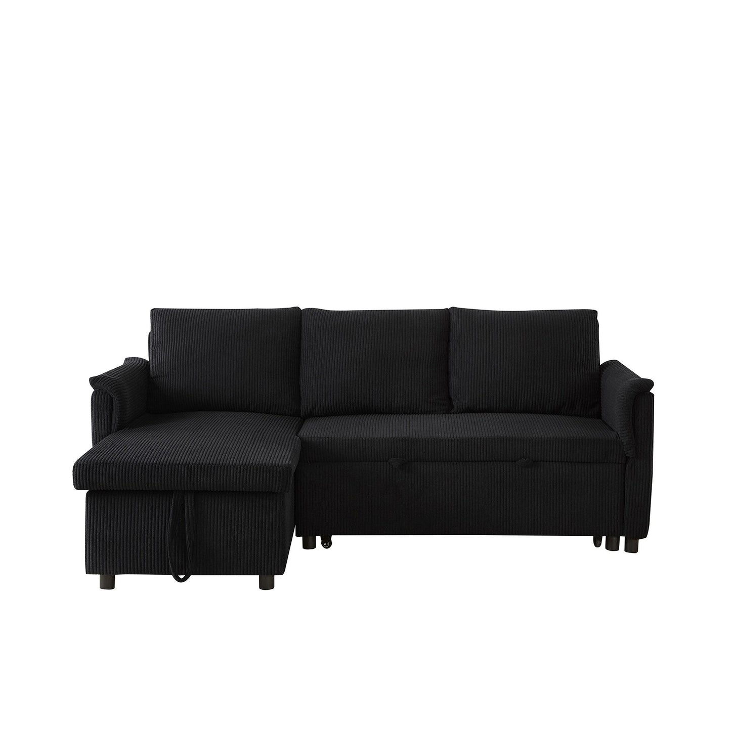 Convertible Corduroy Modular Loveseat Pull-Out Sleeper with Storage Chaise and Reclining Backrest for Living Room