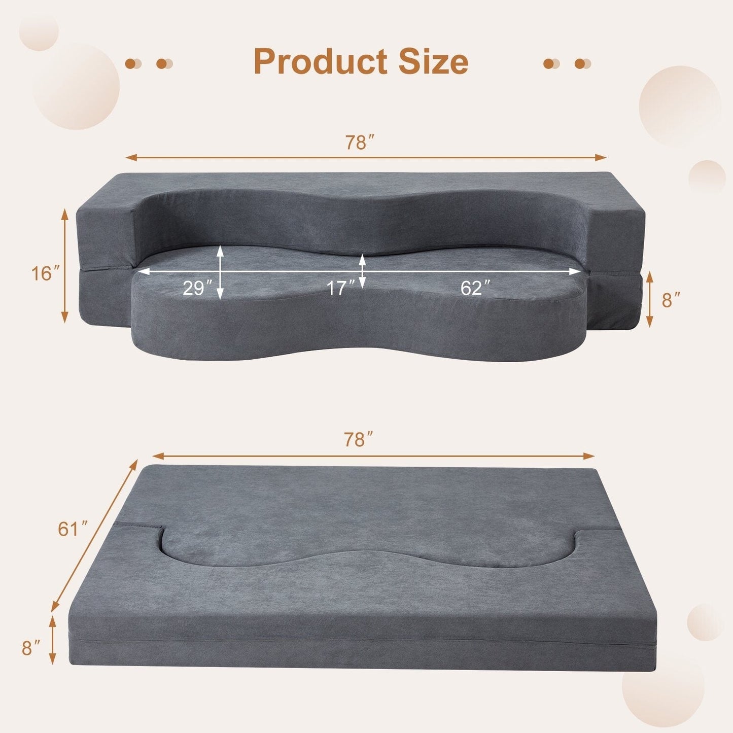 Convertible Folding Sofa Bed with High-Density Foam for Living Room, Guest Room, and Bedroom