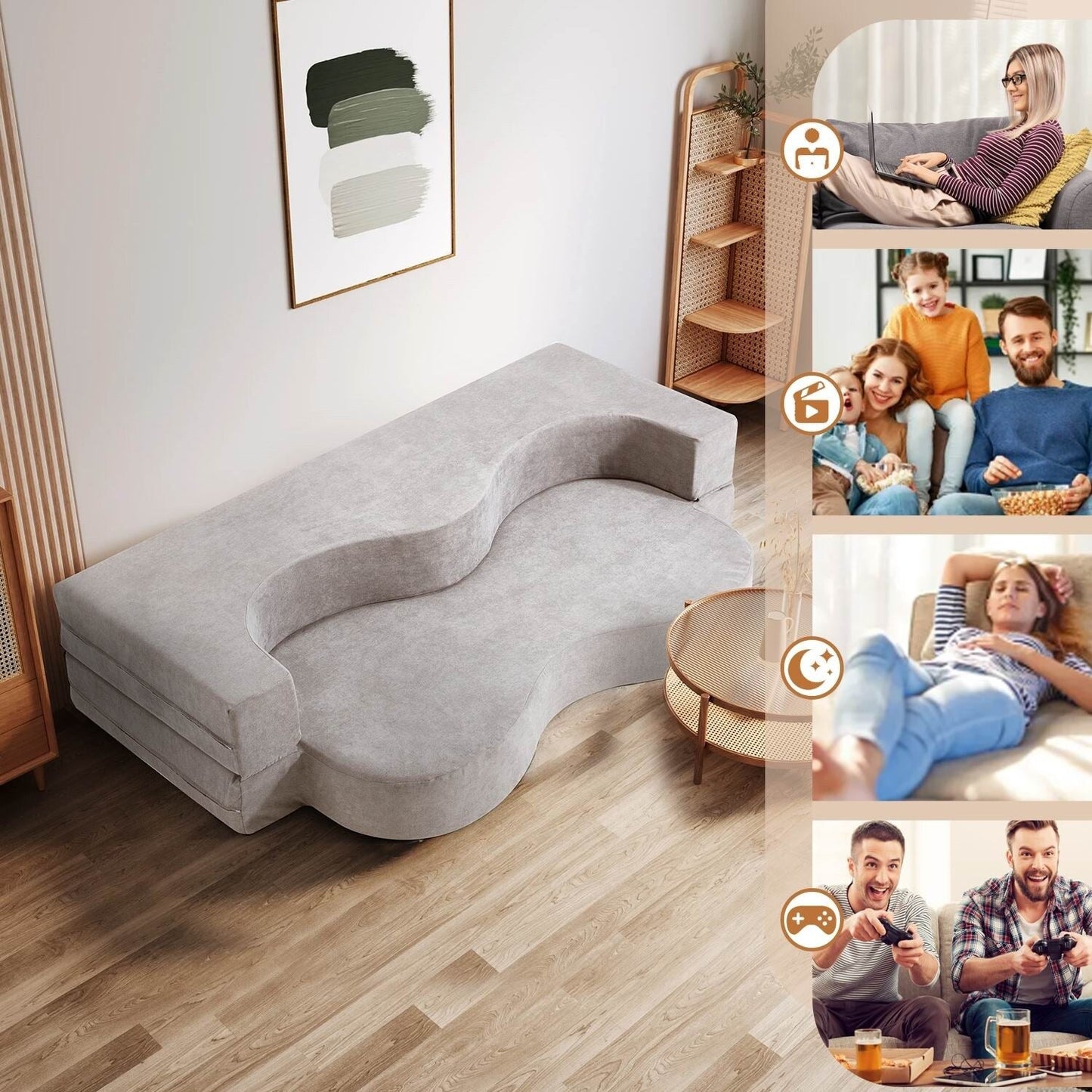Convertible Folding Sofa Bed with High-Density Foam for Living Room, Guest Room, and Bedroom