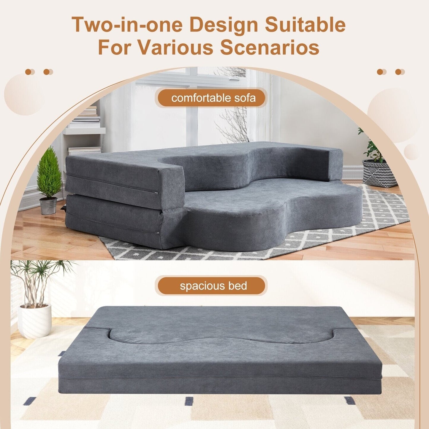 Convertible Folding Sofa Bed with High-Density Foam for Living Room, Guest Room, and Bedroom