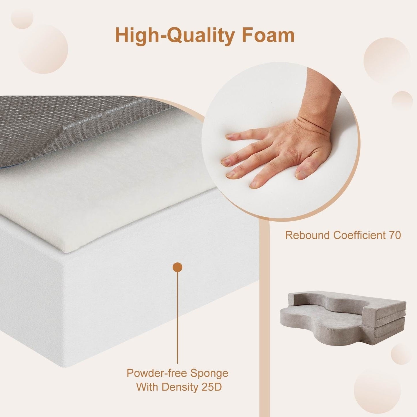 Convertible Folding Sofa Bed with High-Density Foam for Living Room, Guest Room, and Bedroom