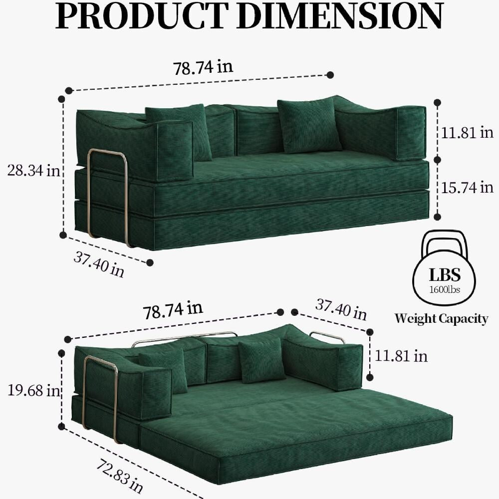 Convertible Pudding Block Sofa, Floor-Standing Sofa Bed with Armrests