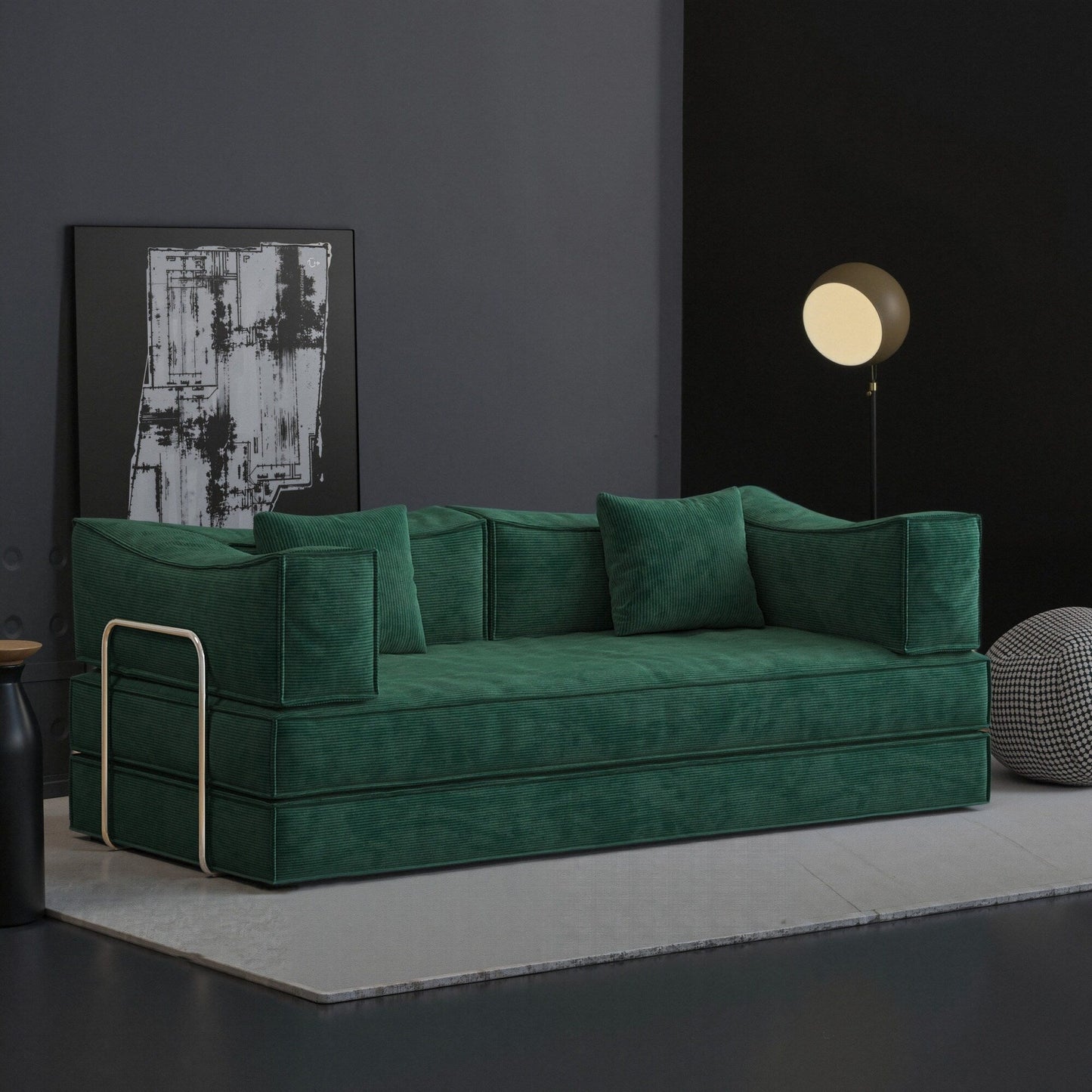 Convertible Pudding Block Sofa, Floor-Standing Sofa Bed with Armrests