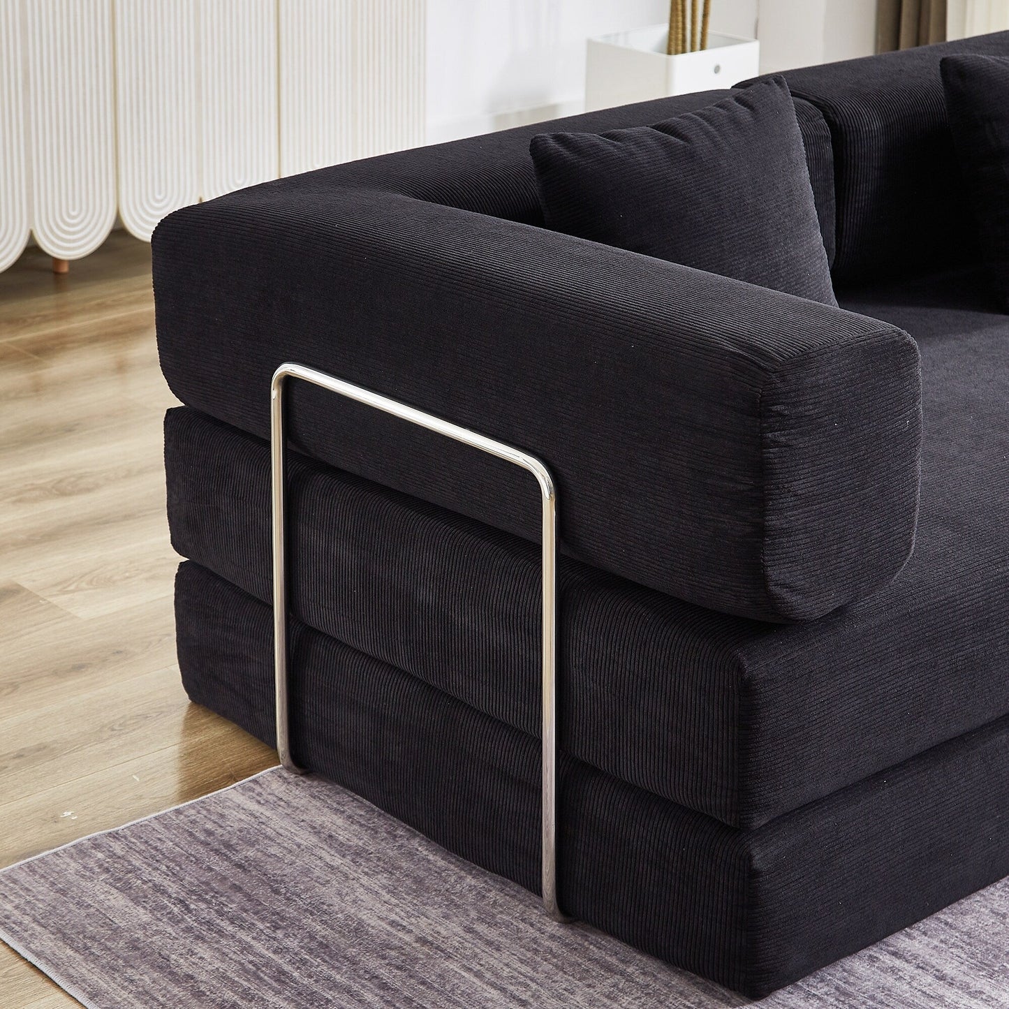 Convertible Sleeper Sofa Bed with Pillow, 4-in-1 Corduroy Folding Mattress Couch with Fixed-Shape Frame