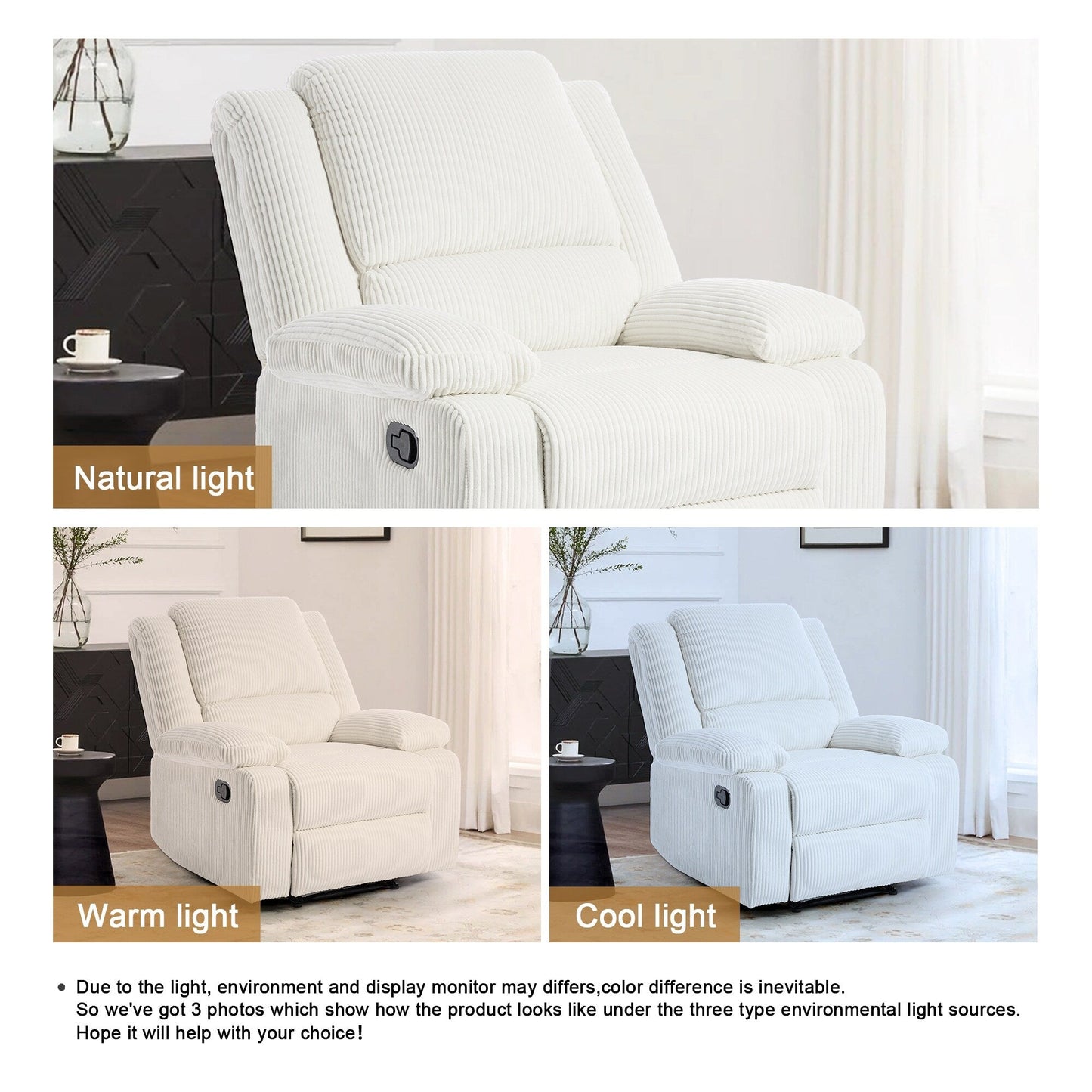 Corduroy Adjustable Recliner Chair Sofa for Living Room