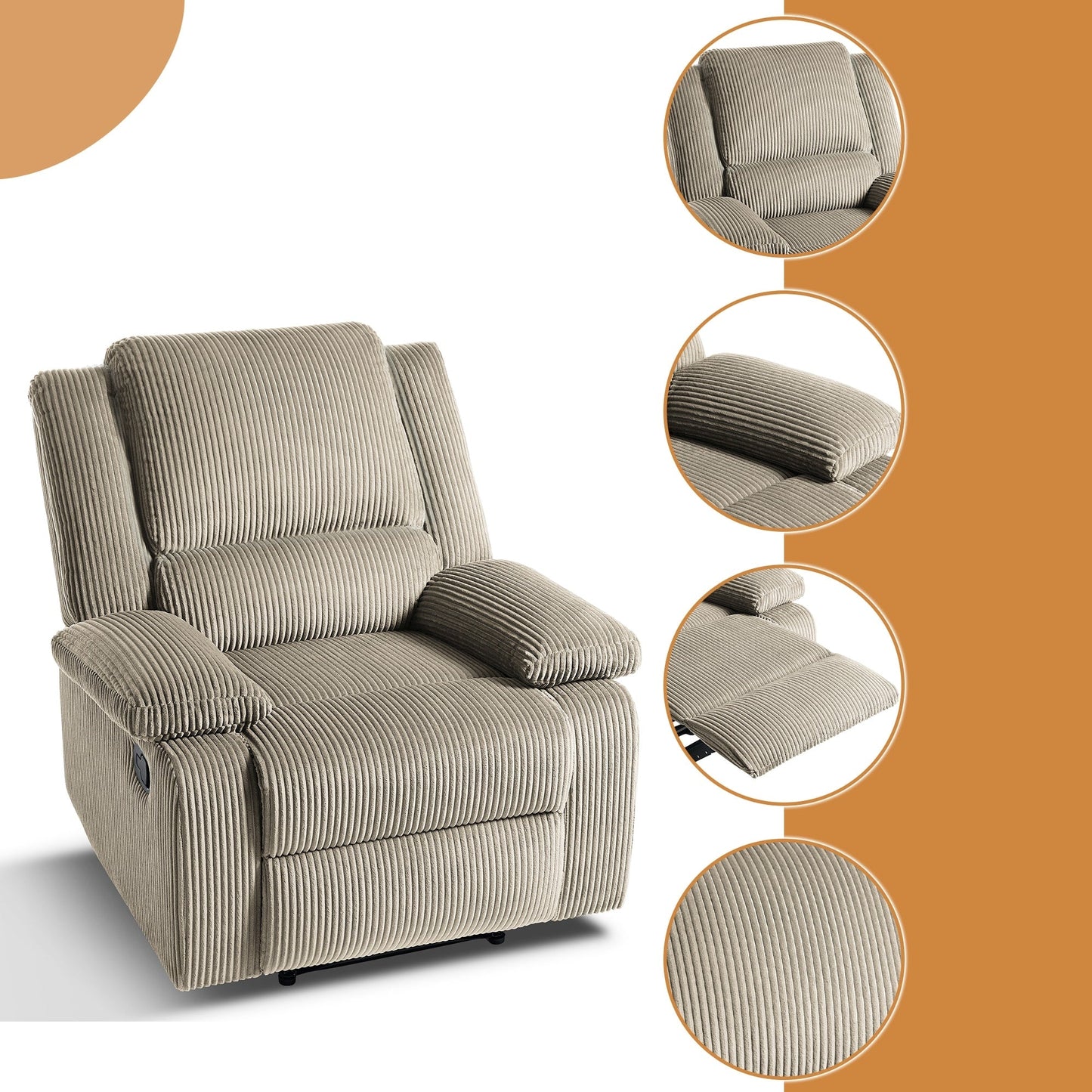 Corduroy Adjustable Recliner Chair Sofa for Living Room
