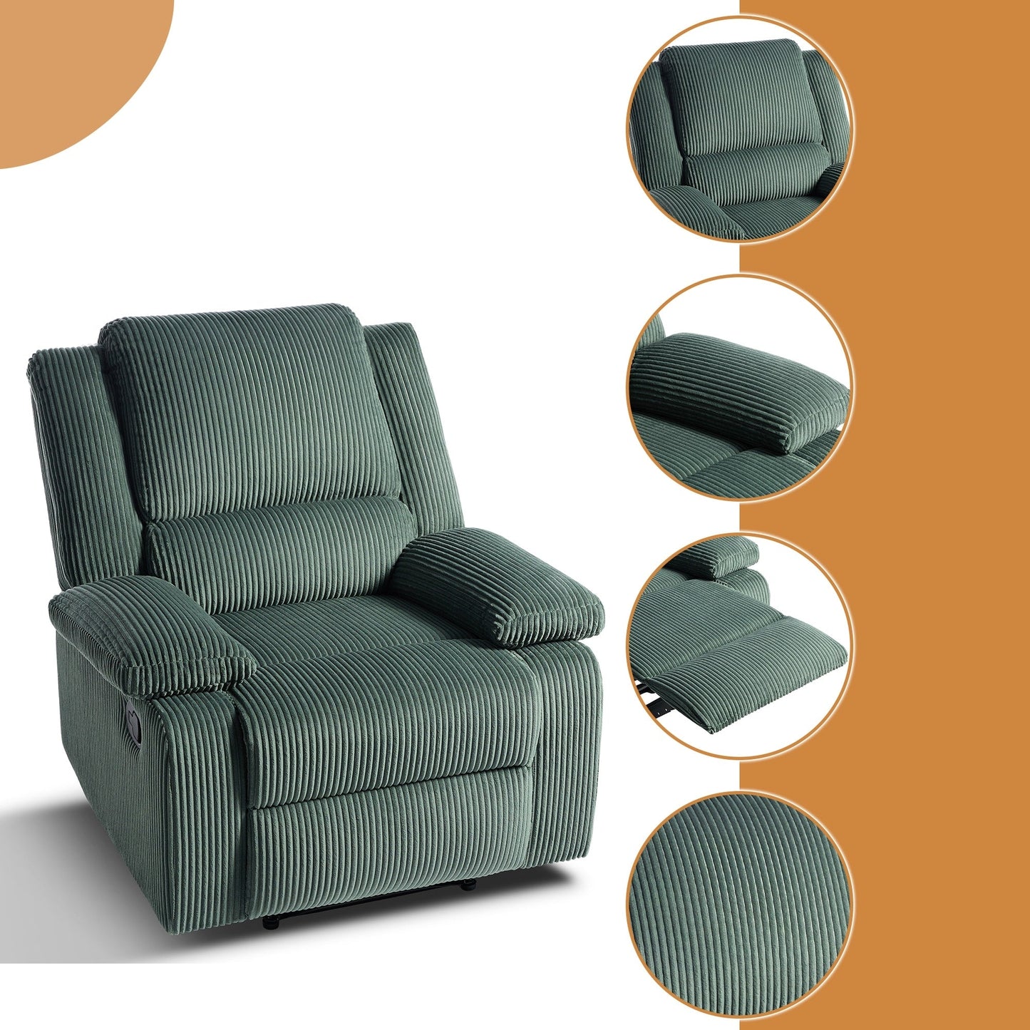 Corduroy Adjustable Recliner Chair Sofa for Living Room