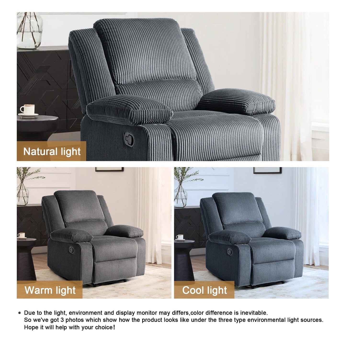 Corduroy Adjustable Recliner Chair Sofa for Living Room