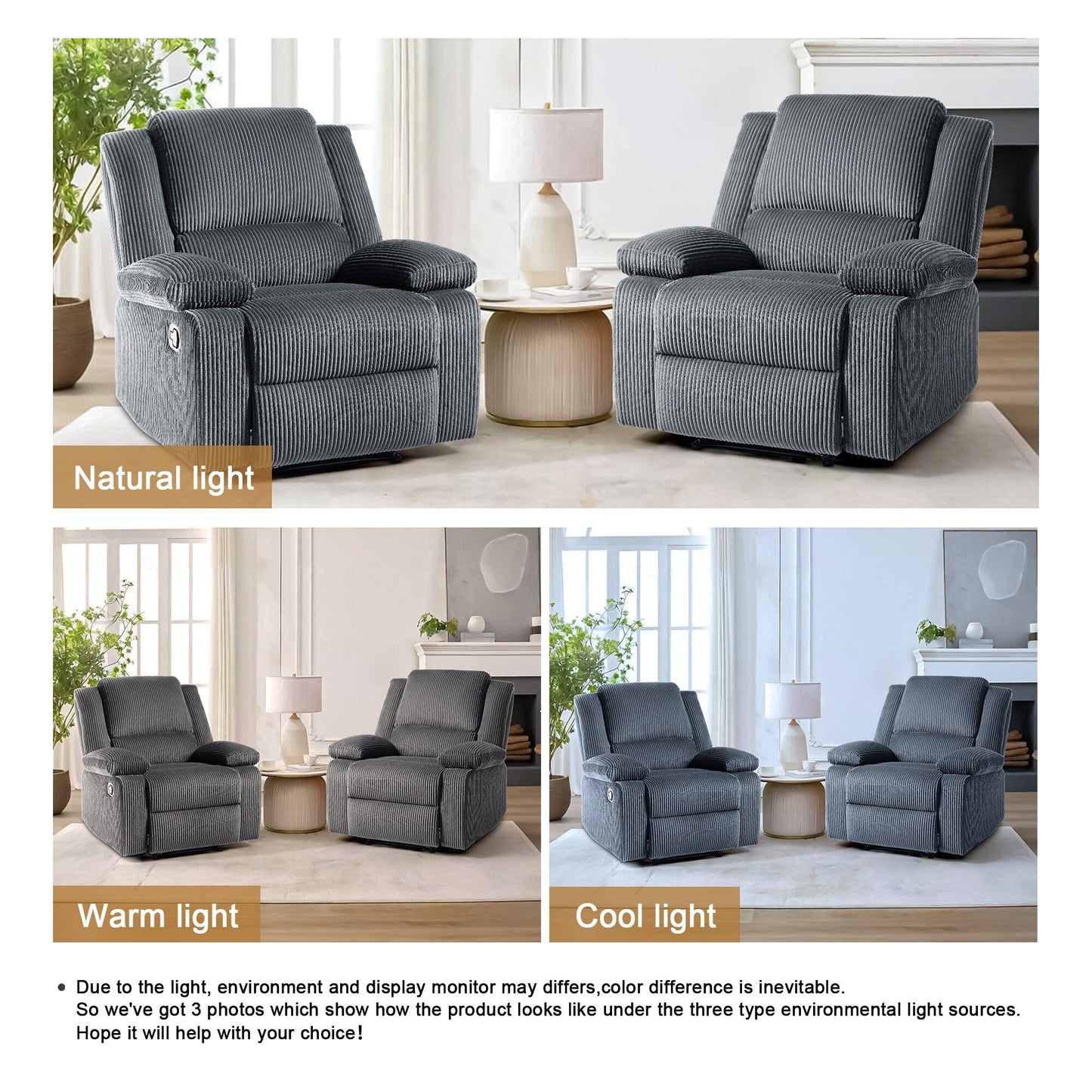 Corduroy Adjustable Recliner Chair Sofa for Living Room