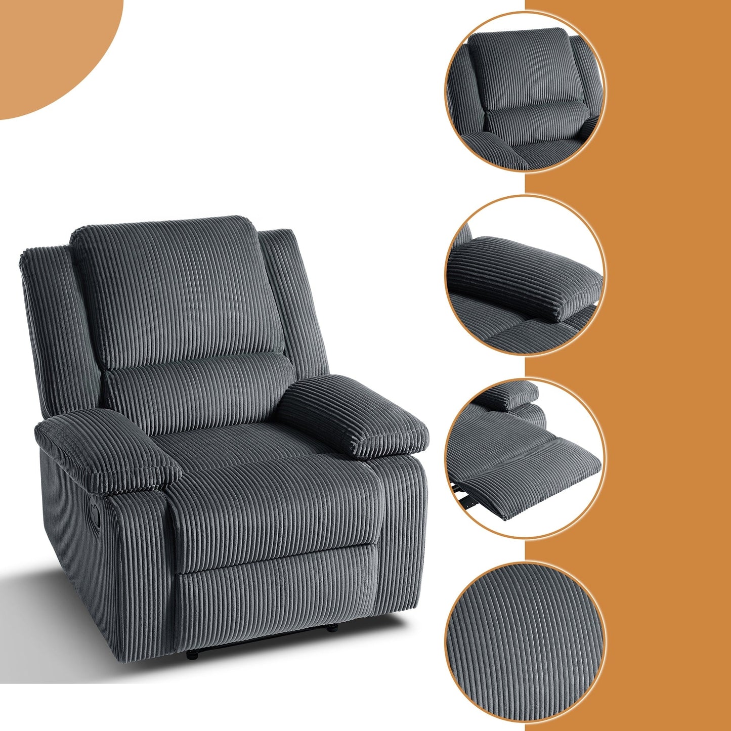 Corduroy Adjustable Recliner Chair Sofa for Living Room