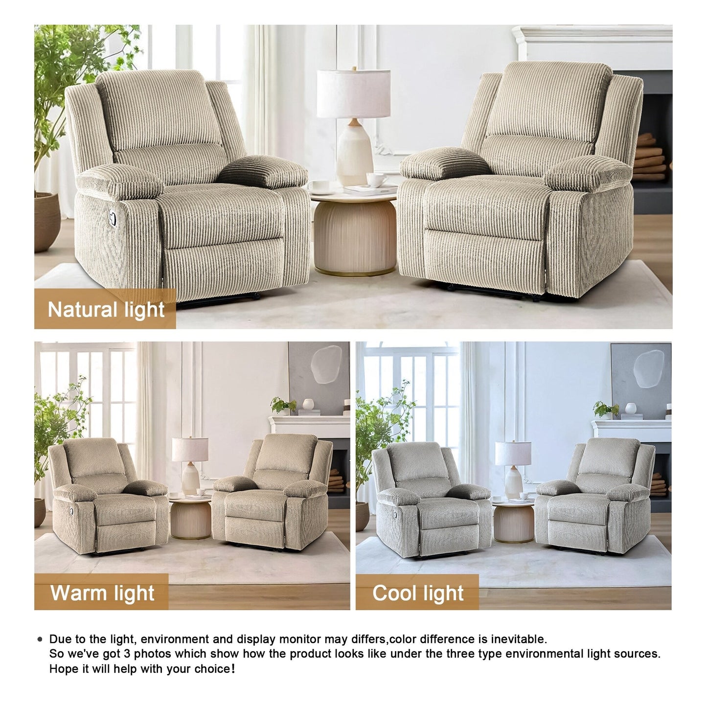 Corduroy Adjustable Recliner Chair Sofa for Living Room