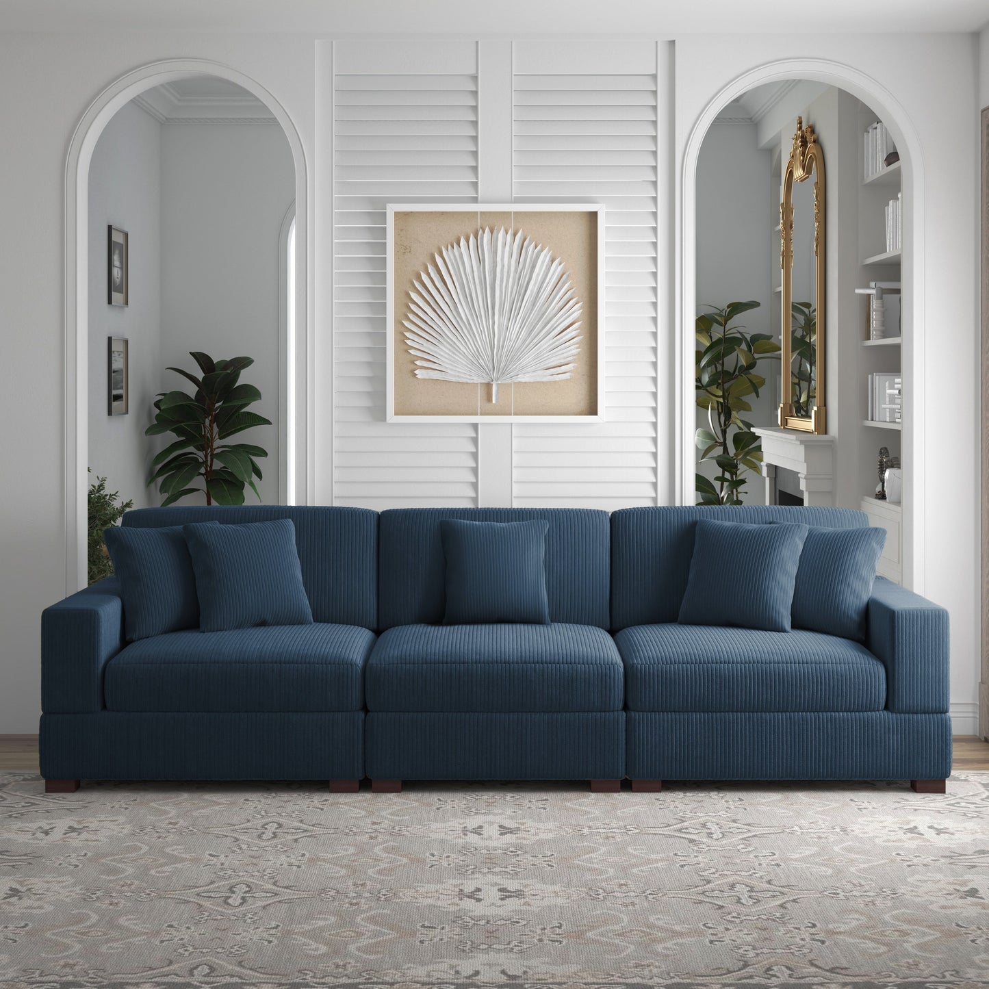 Corduroy Couch Modular Sectional Sofa with Pillows
