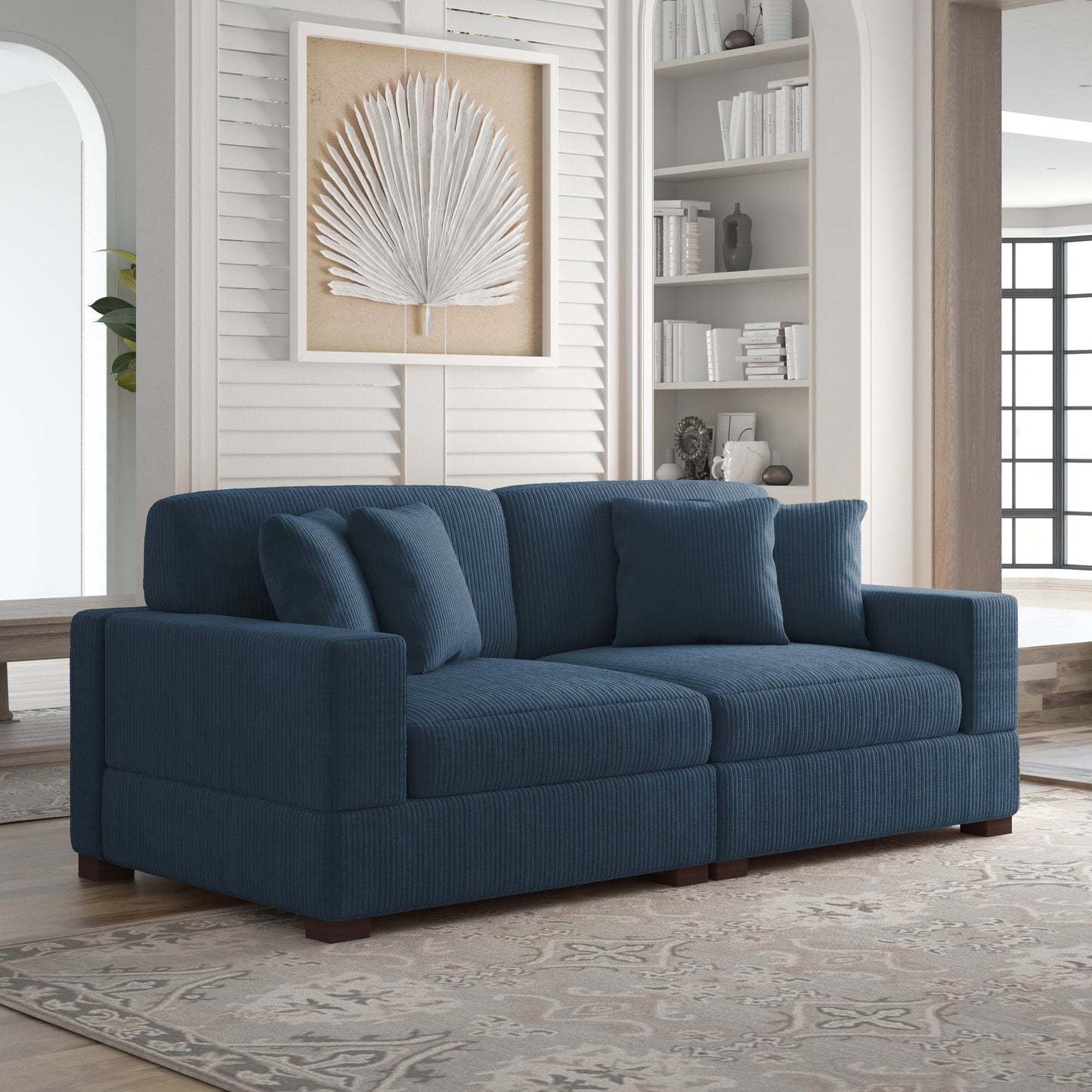 Corduroy Couch Modular Sectional Sofa with Pillows
