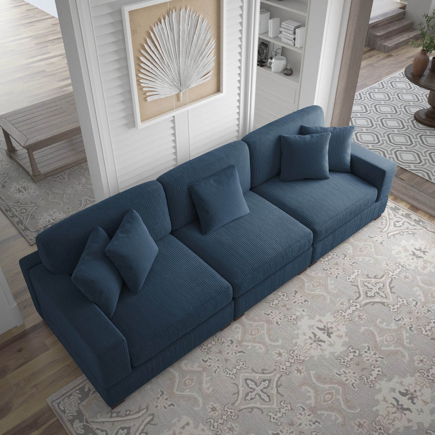 Corduroy Couch Modular Sectional Sofa with Pillows