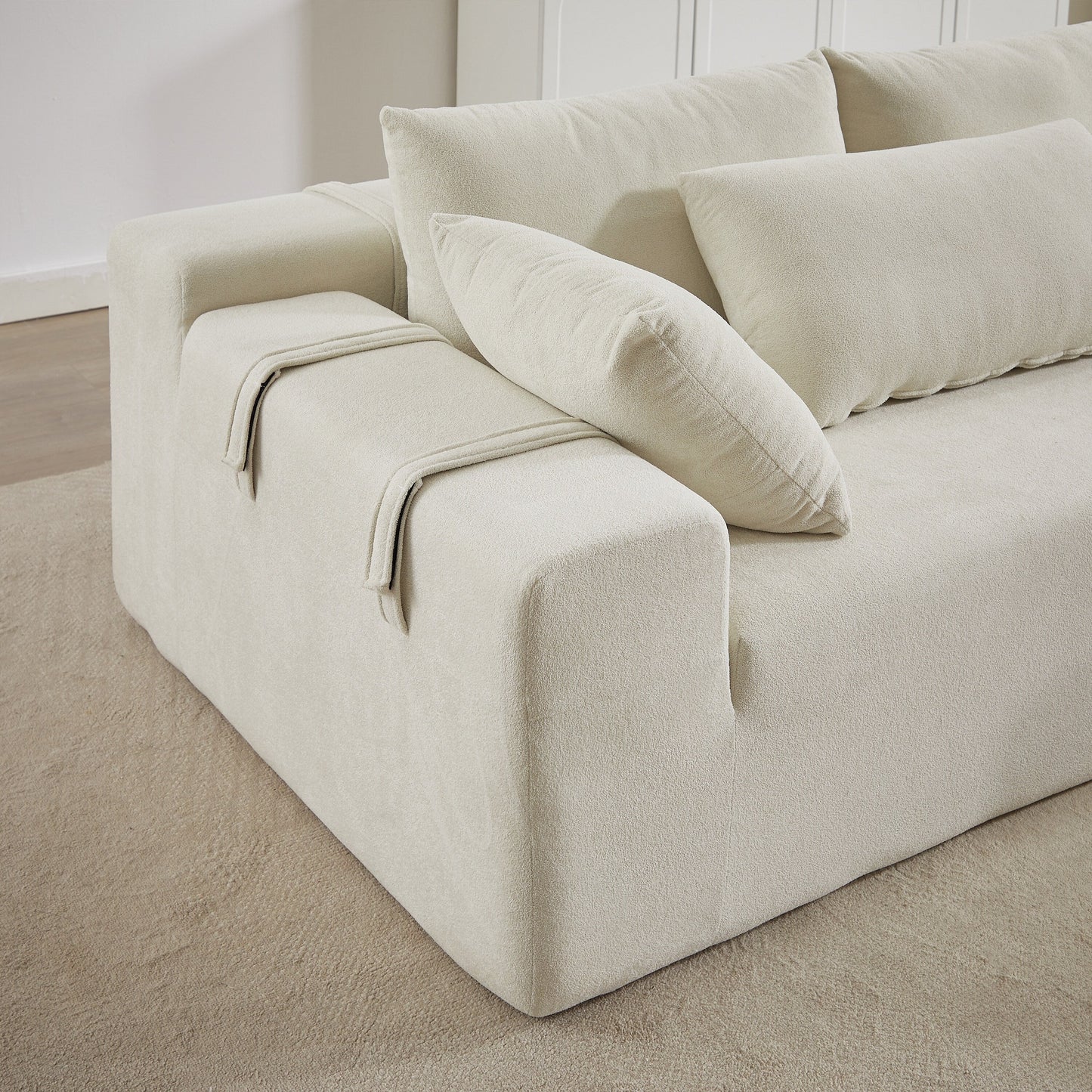 Corduroy Fabric 3-Seater Cloud Couch with 2 Movable Footrest,U Shaped Couch Set,Upholstered Deep Seat 2-Seat with 3 cushions