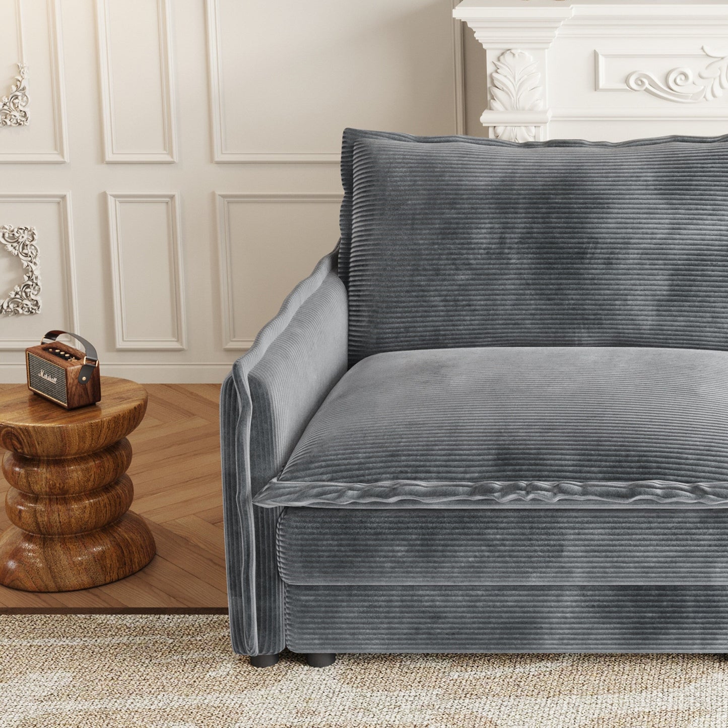 Corduroy Fabric 3-Seater Cloud Couch with 2 Movable Footrest,U Shaped Couch Set,Upholstered Deep Seat 2-Seat with 3 cushions
