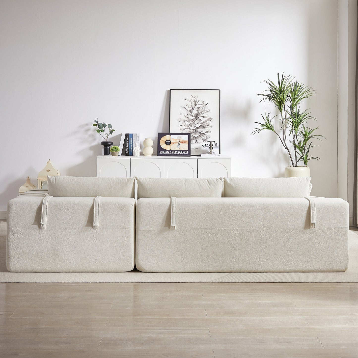 Corduroy Fabric 3-Seater Cloud Couch with 2 Movable Footrest,U Shaped Couch Set,Upholstered Deep Seat 2-Seat with 3 cushions