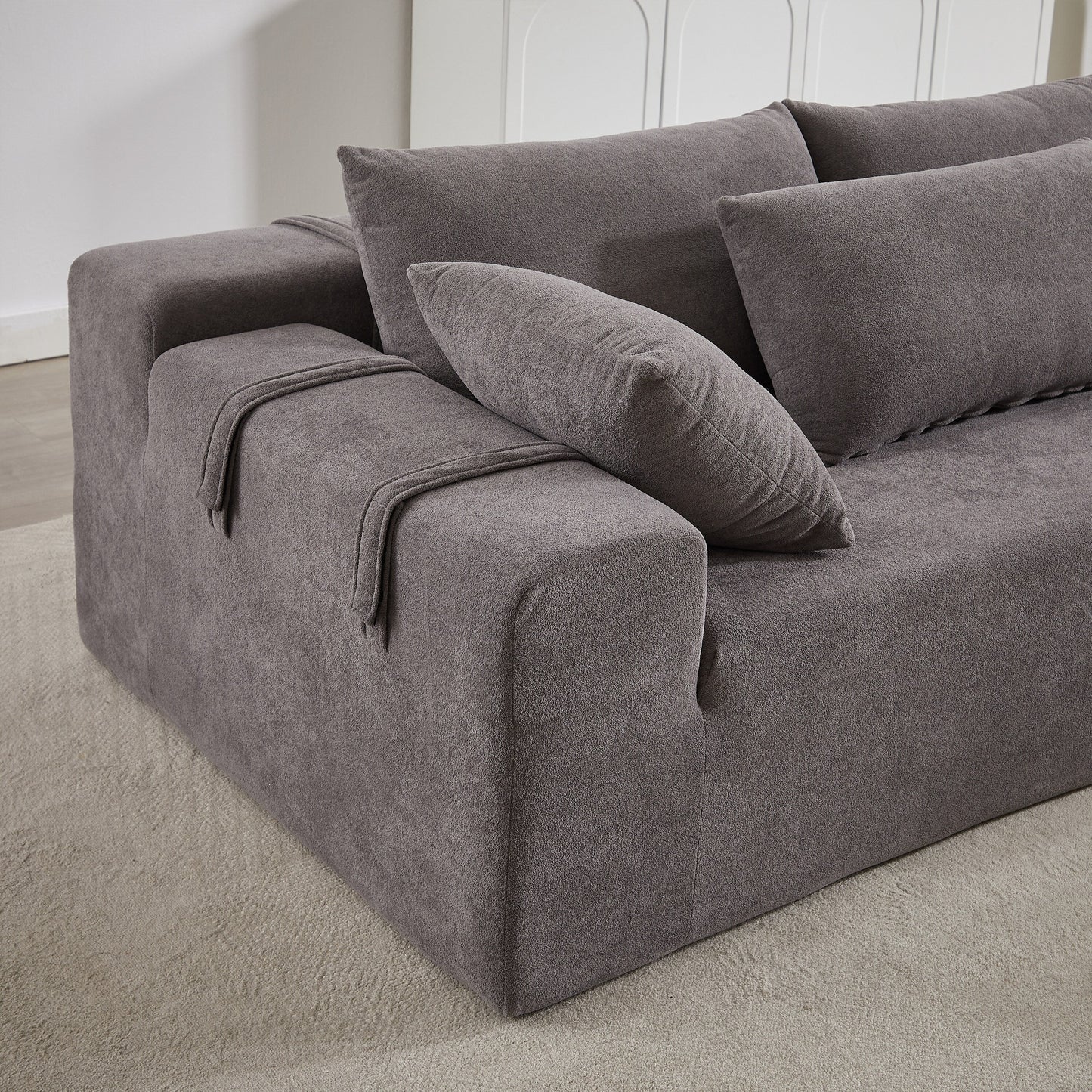 Corduroy Fabric 3-Seater Cloud Couch with 2 Movable Footrest,U Shaped Couch Set,Upholstered Deep Seat 2-Seat with 3 cushions