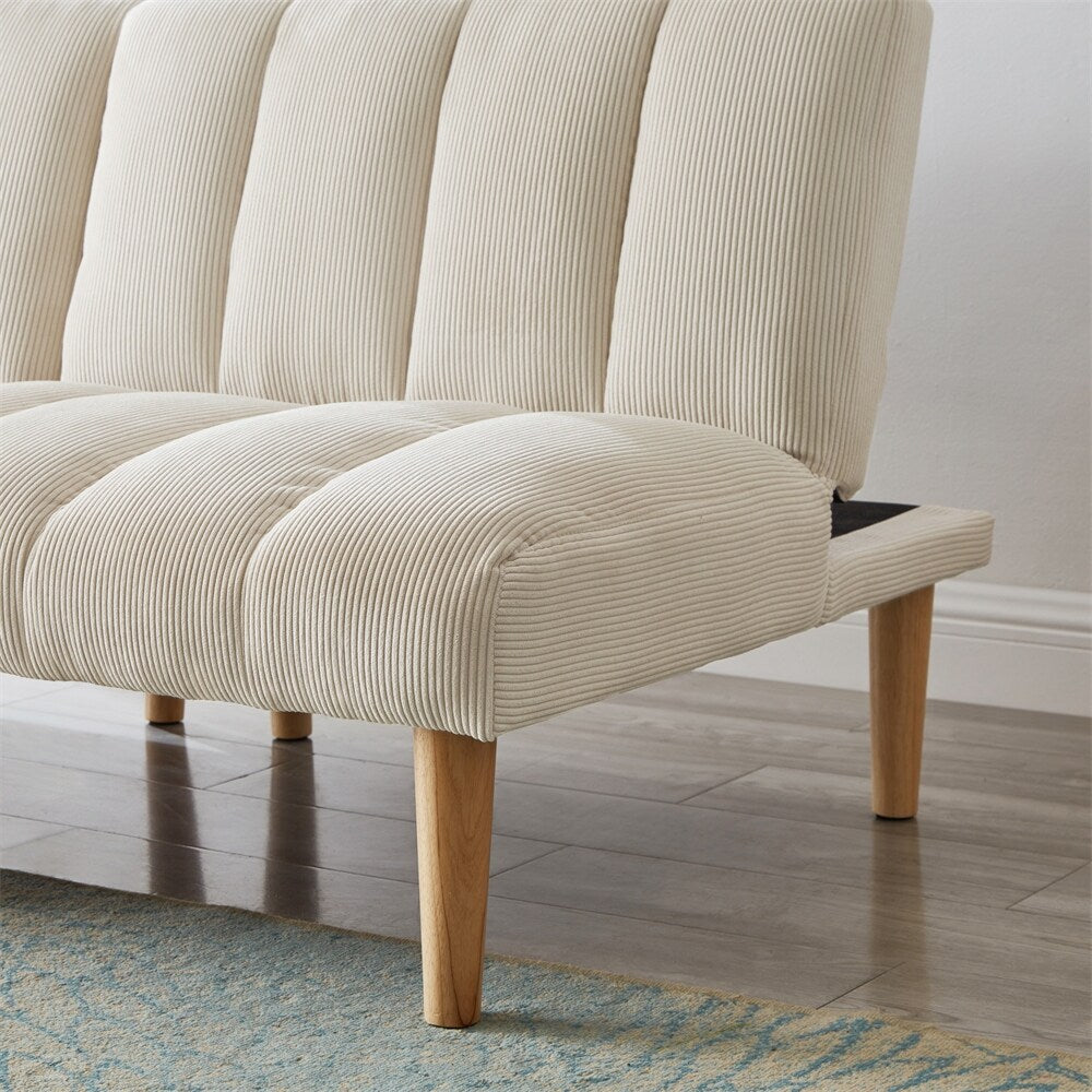 Corduroy Fabric Convertible Sofa Bed with Wood Leg