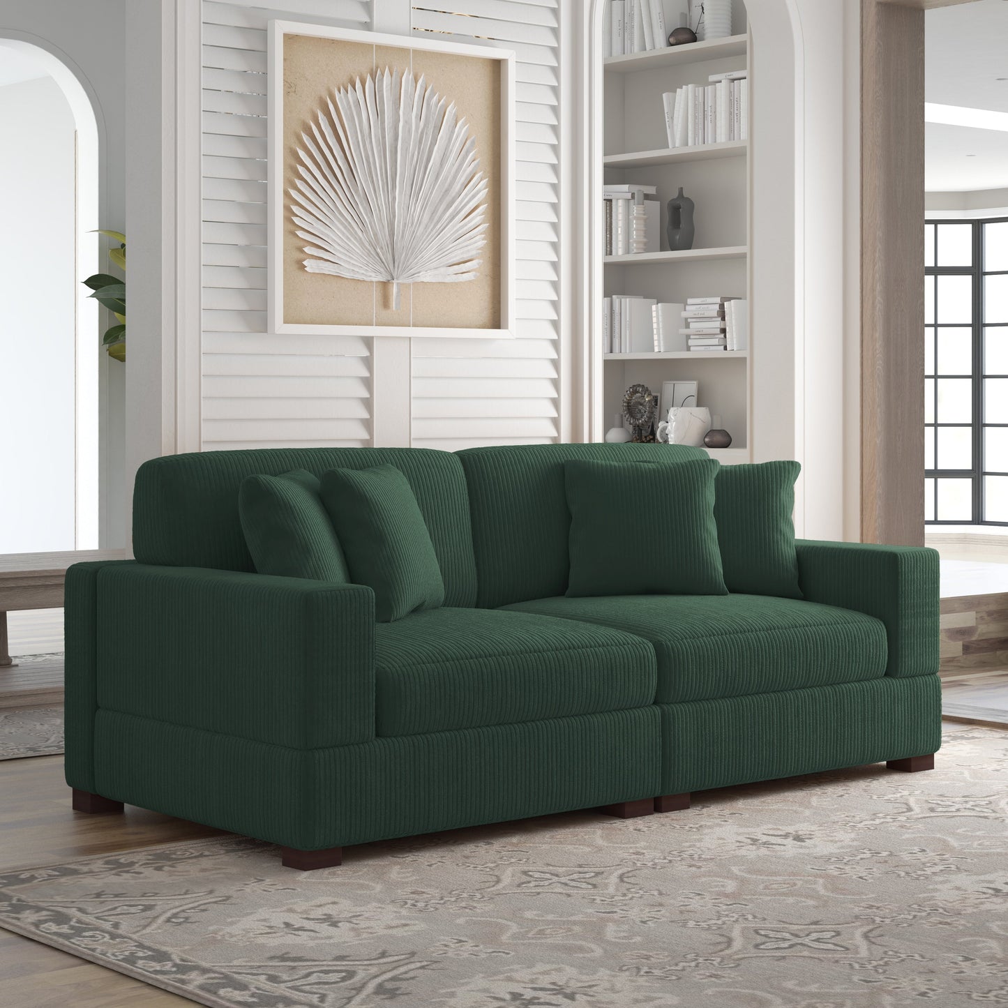 Corduroy Couch Modular Sectional Sofa with Pillows